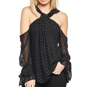 Bardot Cold Shoulder Long Sleeve Tunic Blouse Black